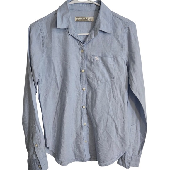 Abercrombie & Fitch Tops - Abercrombie & Fitch Button Down Shirt Women XS Blue Oxford Moose Logo Preppy